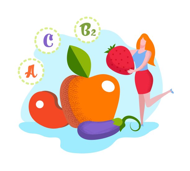 女人与水果和蔬菜在白色的背景图片下载