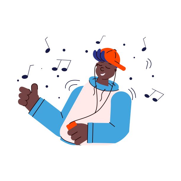 非裔美国人或人听音乐素描矢量插图孤立。图片下载
