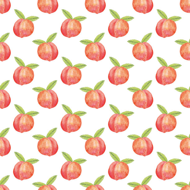 桃叶水彩无缝图案。背景设计明信片，海报图片下载