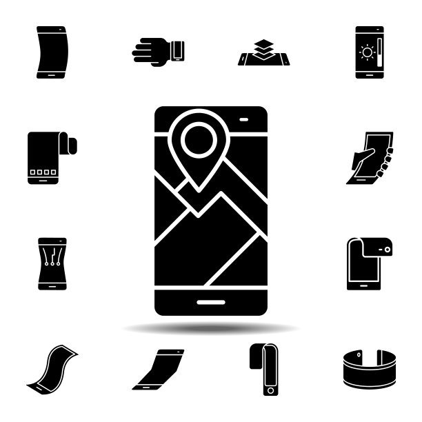 智能手机、电话、位置图标。用于UI和UX、网站或移动应用程序的智能手机图标集的简单符号、扁平矢量元素图片下载