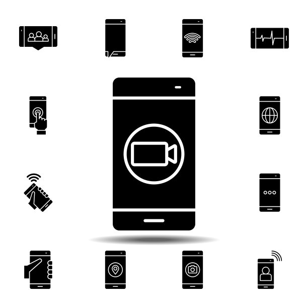 智能手机视频相机图标：UI和UX扁平矢量元素图片下载