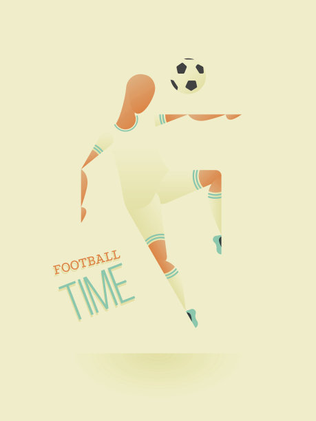 足球/足球海报的扁平风格。一个足球运动员用他的头击打球。图片下载