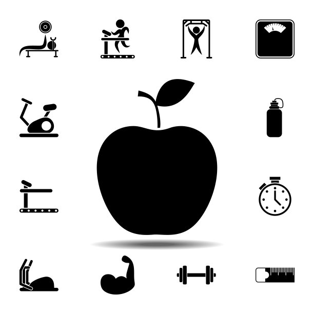 苹果的图标。简单的字形矢量元素的健身房图标设置为用户界面和用户体验，网站或移动应用程序图片下载