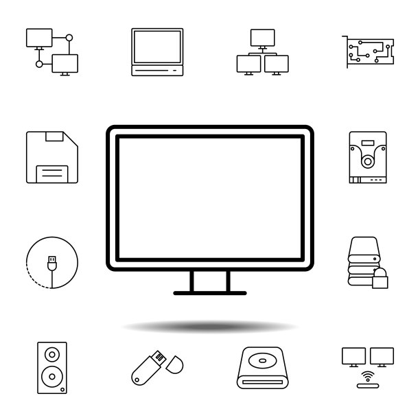 硬件、显示器、PC图标：UI和UX网站或移动应用的极简细线轮廓矢量元素图片下载