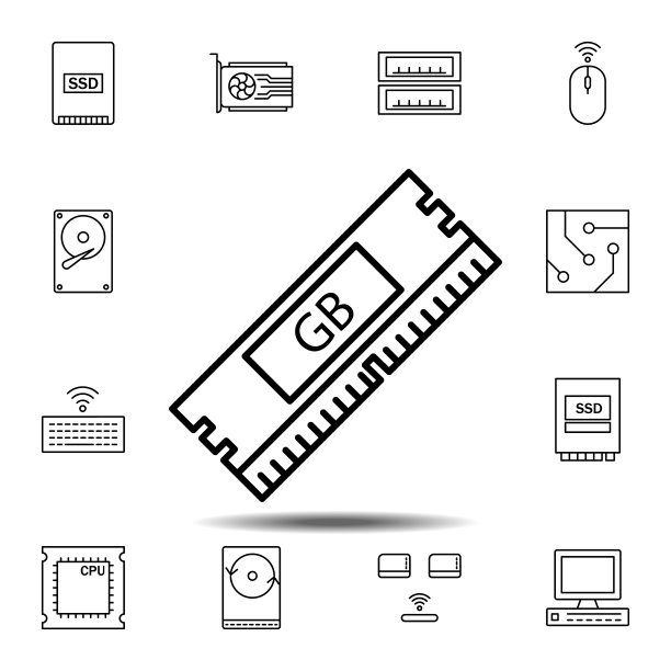 硬件、内存、RAM图标。用于UI和UX、网站或移动应用程序的硬件图标集的简单细线、轮廓矢量元素图片下载