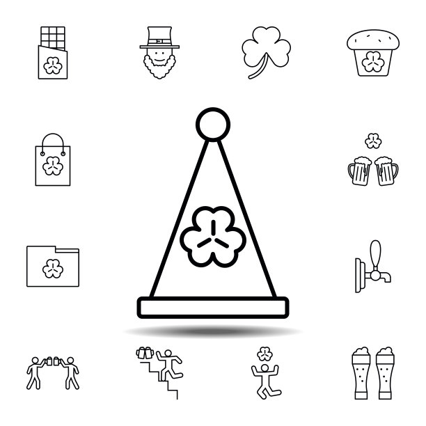 帽,三叶草的图标。简单的细线，轮廓矢量元素的圣帕特里克节图标设置用户界面和用户体验，网站或移动应用程序图片下载