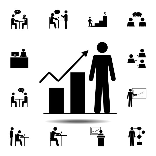 职业发展，日程安排，男人偶像。简单的字形，平面矢量元素的人图标设置为用户界面和用户体验，网站或移动应用程序图片下载