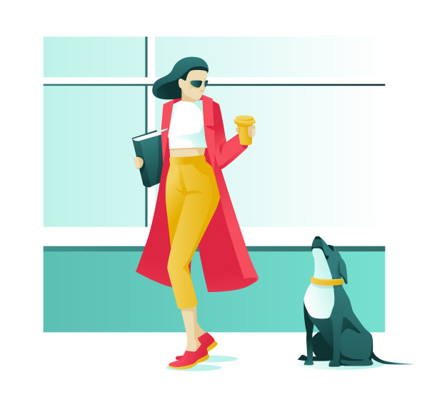 喝咖啡的女人和街上的狗图片下载