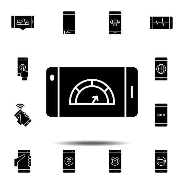 智能手机，手机，速度图标。简单的字形，平面矢量元素的智能手机图标设置为用户界面和用户体验，网站或移动应用程序图片下载