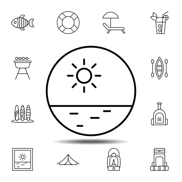 舷窗、圆形、太阳、大海图标。用于UI和UX、网站或移动应用的夏季图标集的简单细线轮廓矢量元素图片下载