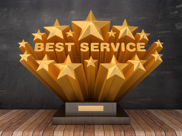 金星与最佳服务短语奖杯-黑板背景- 3D渲染图片下载