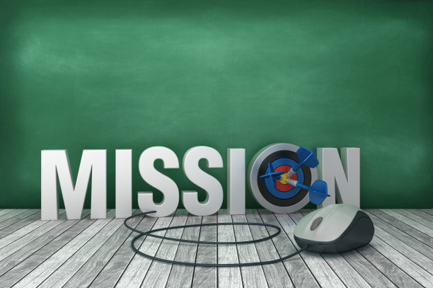 3D文字任务与目标和电脑鼠标在黑板背景- 3D渲染图片下载