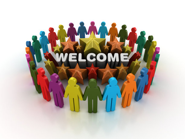 象形文字团队和彩色星星欢迎字- 3D渲染图片下载