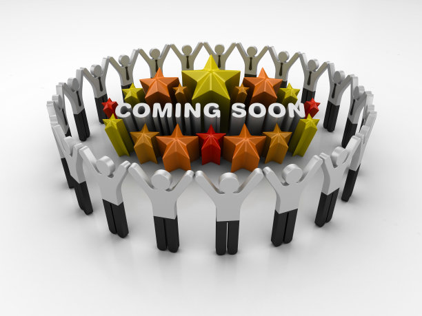 象形文字团队和彩色星星即将到来的短语- 3D渲染图片下载