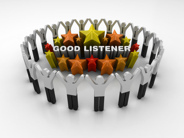 象形文字团队和彩色星星与良好的倾听者短语- 3D渲染图片下载