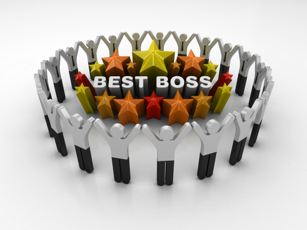 象形文字团队和彩色星星与最好的老板短语- 3D渲染图片下载