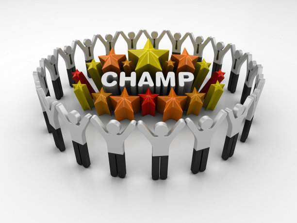 象形文字团队和彩色星星与CHAMP Word - 3D渲染图片下载