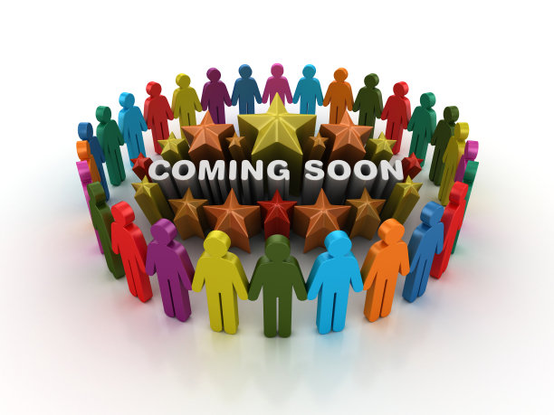 象形文字团队和彩色星星即将到来的短语- 3D渲染图片下载