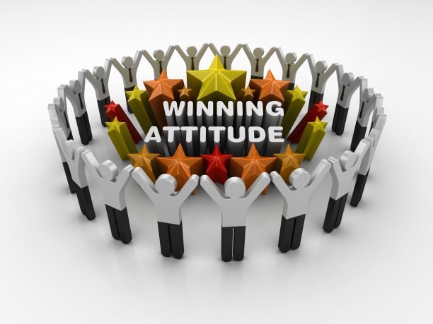 象形文字团队和彩色星星赢得态度短语- 3D渲染图片下载