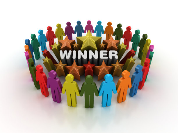 象形文字团队和彩色星星与WINNER Word - 3D渲染图片下载