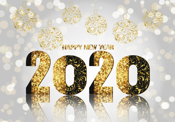 美丽的圣诞节和新年横幅(海报)与复制空间为您的文本。闪亮的装饰手绘圣诞玩具和碑文新年快乐2020图片下载