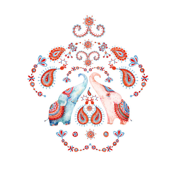 可爱的卡通民族印度大象的背景。图片下载
