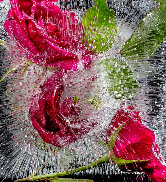 带红玫瑰的冰雕图片下载