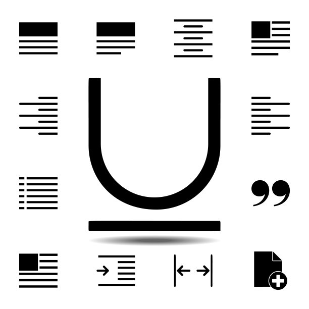 下划线文本图标，用于UI和UX，网站或移动应用程序的简单字形扁平矢量文本编辑器图标集图片下载