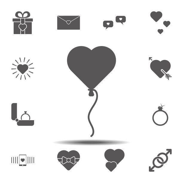 心形气球图标。简单的字形，平面矢量元素的情人节图标设置为用户界面和用户体验，网站或移动应用程序图片下载