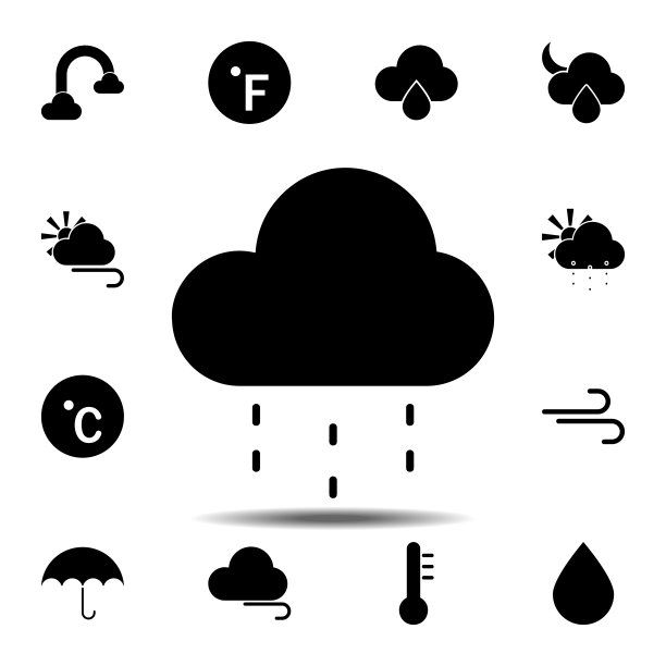雨云图标。简单的符号向量的天气设置的用户界面和用户体验，网站或移动应用程序图片下载