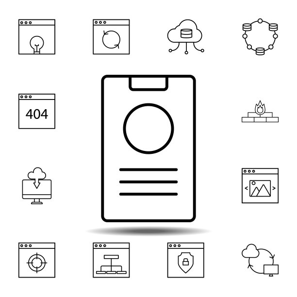 设备智能手机图标：Web设计开发细线轮廓矢量元素，适用于UI、UX、网站或移动应用图片下载