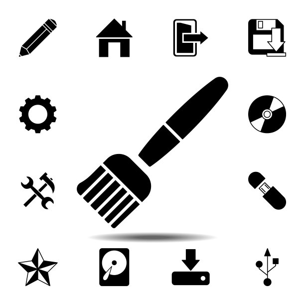 毛笔，画笔，流苏，总状花序，簇，铅笔图标。简单的符号矢量元素的网页，极简图标设置的用户界面和用户体验，网站或移动应用程序图片下载