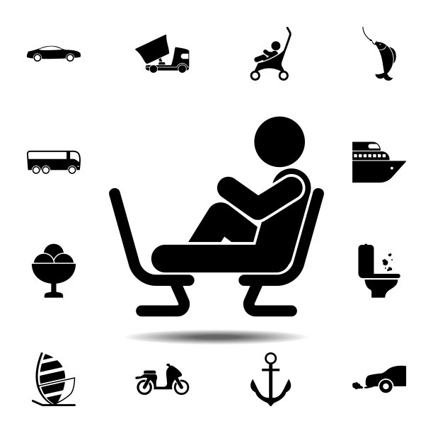 脚放在椅子上，老兄。简单的字形，平面矢量元素的通用图标设置为用户界面和用户体验，网站或移动应用程序图片下载