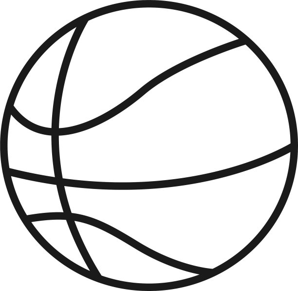 平面线性篮球图标，黑色线和白色背景。矢量文件图片下载