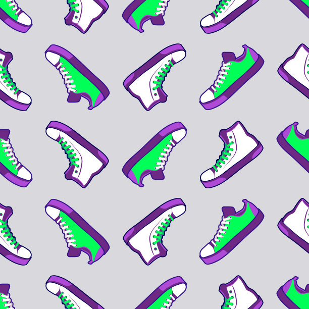 鞋子无缝图案，面料纺织，夏季运动鞋，壁纸背景。矢量插图。图片下载