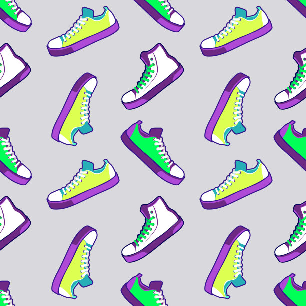 鞋子无缝图案，面料纺织，夏季运动鞋，壁纸背景。矢量插图。图片下载