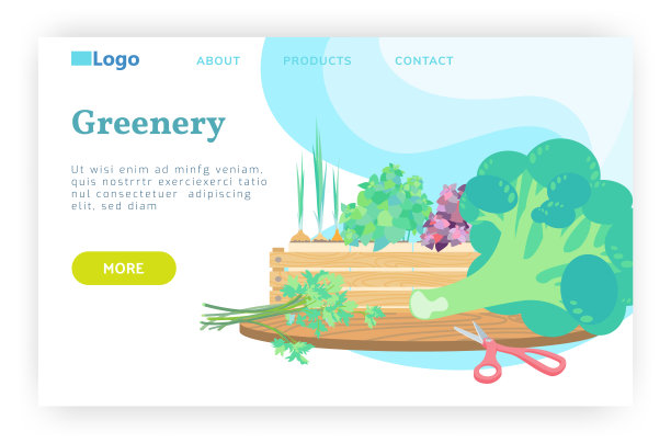 健康的有机蔬菜。绿色食品，香草，花椰菜，洋葱，欧芹。矢量网站设计模板。登陆页网站概念说明图片下载