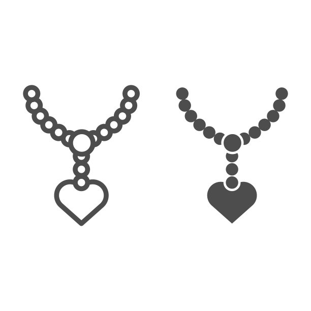 珍珠吊坠与心线和字形图标。项链与珍珠矢量插图孤立在白色。宝石轮廓风格设计，专为网页和应用。Eps 10。图片下载