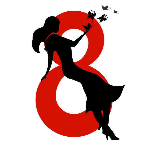 在3月8日之前制作一张印有数字8和一个女孩或妇女剪影的妇女节海报图片下载