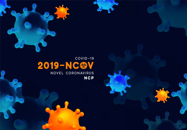 新型冠状病毒(2019 - ncov)。病毒Covid 19-NCP。冠状病毒是指单链RNA病毒。背景与现实的3d蓝色和橙色病毒细胞。危险符号矢量插图。图片下载