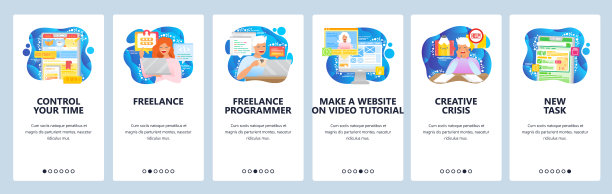 时间和任务管理手机应用程序。自由职业者和软件开发人员。灵感和创造力的危机。手机应用程序屏幕。矢量模板的网站移动开发。网站设计说明图片下载