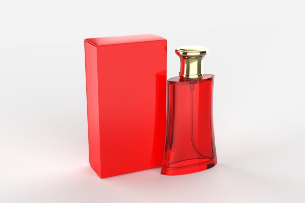 空白香水瓶和品牌化的盒子。3 d渲染插图。图片下载