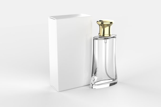 空白香水瓶和品牌化的盒子。3 d渲染插图。图片下载