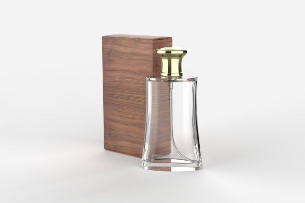空白香水瓶和品牌化的盒子。3 d渲染插图。图片下载