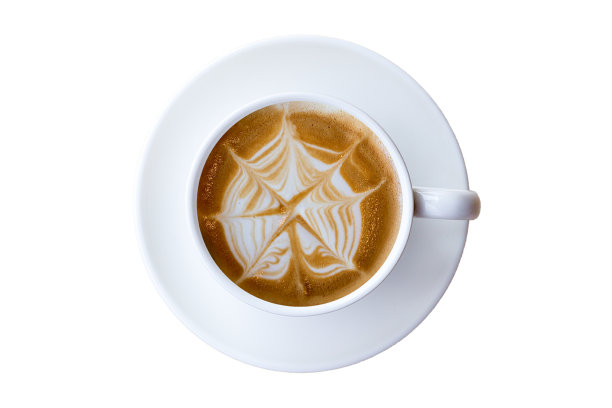 黑咖啡在一个咖啡杯顶视图孤立的白色背景。图片下载