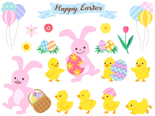 复活节兔子和小鸡插图集图片下载