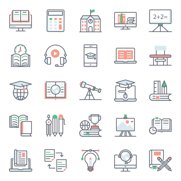 全球教育平面图标包图片下载