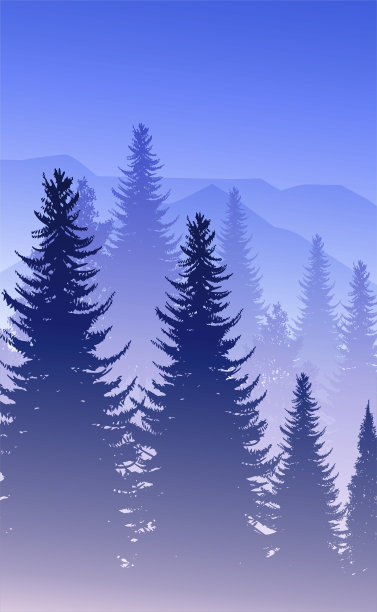 自然森林自然松林山地平线景观墙纸日出和日落插图矢量风格多彩的视图背景图片下载