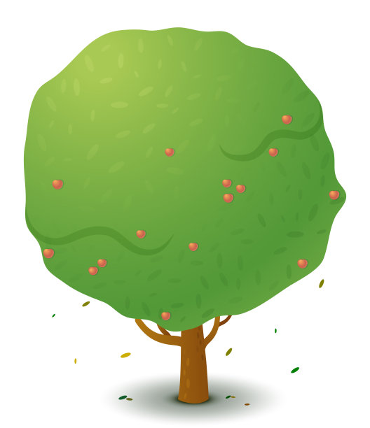 向量绿苹果树在春天和夏天。标志设计的程式化绘图，构建2D游戏或明信片。图片下载