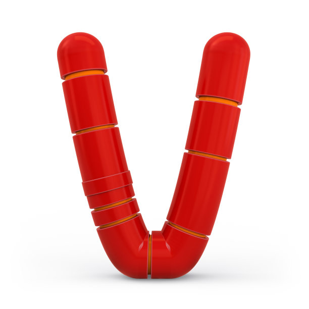 大写字母v。金属的未来主义红色字体。3 d。图片下载